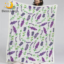 BlessLiving-Manta de Sherpa de lavanda, manta suave de flores púrpuras, plantas de acuarela, manta de felpa Floral, Cobertor de cama de hoja 2024 - compra barato