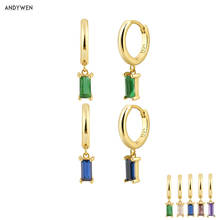 ANDYWEN-Pendientes de plata de ley 925 con colgantes de cristales, pendientes piercing con cristales colgantes de color azul y verde, para mujeres 2024 - compra barato