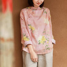 Trajnatural camisetas femininas estilo chinês, blusas de alta qualidade com suporte de manga longa estampa de botão de primavera 2021, camiseta floral 2024 - compre barato