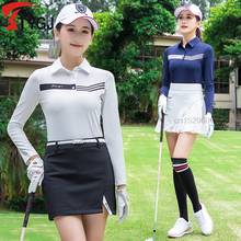 Camiseta feminina de golfe de manga comprida, blusa esportiva para mulheres, camisa polo listrada, secagem rápida, tops 골 2024 - compre barato