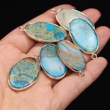 Natural Semi-precious stone Pendants Oval Gold-plate Crystal for DIY Girl's Necklace Earrings Jewelry Making Accessories 2024 - buy cheap