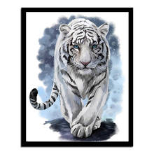Pintura diamante 5D Diy "pintura con diamantes tigre blanco", bordado de diamantes de imitación redondos, 100% 2024 - compra barato
