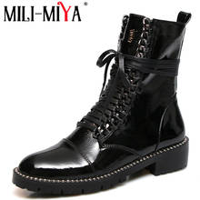 MILI-MIYA Patent Leather Women Motorcycle Ankle Boots Round Toe Rivet Footwear Low Heels Platform Autumn Office Ladies Shoes 2024 - buy cheap