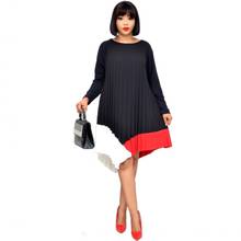 Spring Autumn Women Plus Size Pleated Patchwork Long Sleeve Midi Dress Asymmetrical A Line Elegant Knee Length Dress Africa Lady 2024 - buy cheap