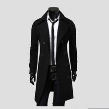 Осенне-зимнее длинное двубортное пальто, мужское шерстяное пальто, приталенное Мужское пальто 2024 - купить недорого