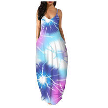 Tie Dye Print Maxi Dresses For Women Sexy Deep V Sling Long Summer Bohemia Dress Sundress Robe Longue Clothes Women Dress 2024 - buy cheap