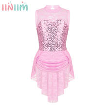 iiniim Kids Girls Lyrical Dance Costumes Lace Sequins Keyhole Back Figure Roller Ballet Dance Leotard Princess Tutu Dress 2024 - buy cheap