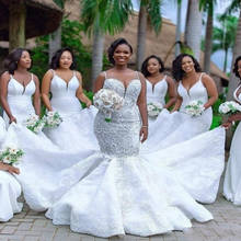 Lceland Poppy Luxury Mermaid Wedding Dresses Beaded Floor Length Bridal Gowns Sleeveless Vestido de Noiva 2024 - buy cheap