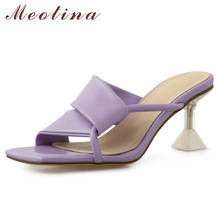 Meotina Women Sandals High Heel Slippers Summer Square Toe Crystal Heel Slides Narrow Band  Ladies Footwear Purple White 40 2024 - buy cheap