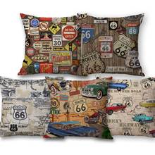 Road Sign Decorative Cushion Cover American Vintage Style Beige Linen Throw Pillows Case 45X45cm Home Room Sofa Decoration 2024 - buy cheap
