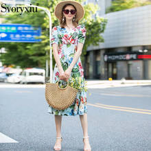 Svoryxiu Runway Designer Summer Vintage Dress Women's Elegant O-Neck Puff Sleeve Flower Print High Waist Fashion Midi Dress 2024 - buy cheap