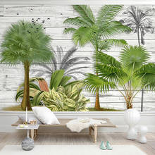 Пользовательские 3D обои современные деревянные доски зеленые растения фото настенные фрески гостиная спальня креативное искусство Papel де Parede 3D стикер 2024 - купить недорого