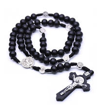 2020 10mm Antique Rosary Necklace Handmade Rope Chain Wood Beads Christ Jesus Praying Cross Pendant Strand Men Jewelry Gift 2024 - buy cheap