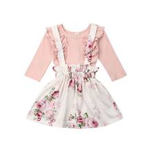 Citgeett Fall Autumn Kid Toddler Baby Girl T-Shirt Top Floral Bib Skirt Floral Print Outfit Clothes Casual 2PCS Spring Set 2024 - buy cheap