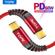 TOPK AP42 60 Вт PD USB Type C кабель для быстрой зарядки, для Samsung, Xiaomi, мобильный телефон, кабель для зарядки USBC 2024 - купить недорого
