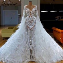 Feather White Muslim Evening Dresses With Detachable Skirt V Neck Prom Dress Dubai Arabic Wedding Party Gown 2019 Robe De Soiree 2024 - buy cheap