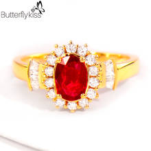 BK 18k Yellow Gold Ruby Rings For Women 3.61g Genuine Gold 585 Diamond Wedding Engagement Luxury Jewelry Anniversary Gifts 2024 - buy cheap
