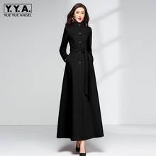 Casaco de caxemira feminino, casaco longo vintage com bolsos, gola redonda, para mulheres e escritório 2024 - compre barato