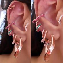 No Piercing Clip On Earring For Women Geometric Rectangle Shaped Engraved Cz Neon Enamel Colorful Women No Piercing Ear Cuff 2024 - buy cheap