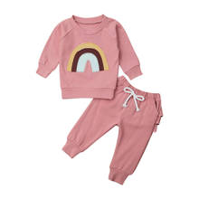 Citgeett New Autumn Newborn Kids Baby Girl Clothes Rainbow Long Sleeve Sweatshirt Tops+Ruffle Pants Outfits Fall Set 2024 - buy cheap