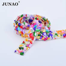 JUNAO-Cadena de diamantes de imitación de cristal, accesorio de 5 yardas x 15mm, mezcla de colores, aplicación de cristal, bandas Strass para manualidades de joyería 2024 - compra barato