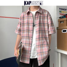 Kapment-camisas de manga corta a cuadros para hombre, camisa informal de gran tamaño, moda coreana, Vintage, con botones, 2021 2024 - compra barato