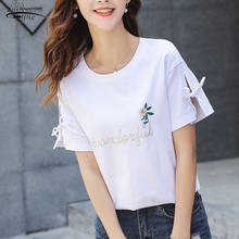Повседневная летняя женская футболка большого размера, свободная футболка с коротким рукавом и круглым вырезом, женская рубашка с вышивкой, корейская мода, шикарная одежда 4848 2024 - купить недорого