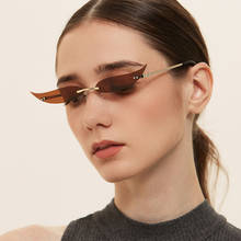 Rimless metal cat eye sunglasses women party brand design new 2020 cateye sun glasses eyebrow shape trendy glasses 2024 - buy cheap