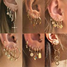 Boho Gold Crystal Pearl Earrings Set Women Heart Moon Star Cross Feather Big Circle Earring 2021 Trend Vintage Fashion Jewelry 2024 - buy cheap