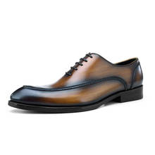 Мужские модельные туфли из натуральной кожи; Мужские свадебные туфли в деловом стиле; Классические туфли-оксфорды на шнуровке с острым носком; Деловая обувь для мужчин; D04 2024 - купить недорого