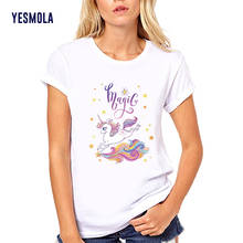 YESMOLA-Camiseta de manga corta con estampado de unicornio para mujer, remera divertida de algodón informal, Tops Harajuku para mujer 2024 - compra barato