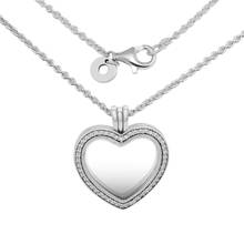 100% 925 Sterling Silver Jewelry Sparkling Floating Heart Locket Necklace for Wome Collier Pendants Necklaces Colgantes 2024 - buy cheap