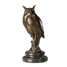 Estatuilla de bronce de búho con Base de mármol, escultura de cobre de pájaro, arte, decoración de sala de estudio, regalos de cumpleaños para niños 2024 - compra barato
