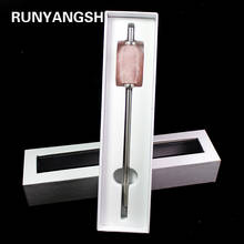 Runyangshi 1pc 2019 novo eco-friendly dobrável rosa quartzo bebida palha rosa cristal reutilizável de aço inoxidável palha com escova 2024 - compre barato
