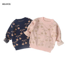 Suéter infantil feminino com padrão de cereja, blusão de malha de manga comprida para meninos e meninas 2024 - compre barato
