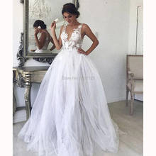 Sexy Sheer Deep V-Neckline Wedding Dresses with 3D Flowers Lace Tulle A Line Floor Length Bride Dress Open Back Vestido de Noiva 2024 - buy cheap