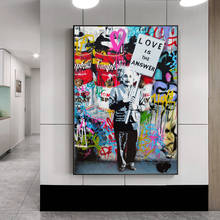 Holding A Sign "Love Is The Answer" Wall Graffiti Art Canvas Printing Picture Painting for Living Room Home Decoration Unframed 2024 - buy cheap