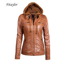 Fitaylor-Chaqueta de piel sintética con capucha para mujer, abrigo de motociclista, sombrero desmontable de talla grande 7XL, ropa de calle de otoño e invierno, novedad 2024 - compra barato