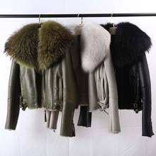 Abrigo corto de piel auténtica para mujer, chaqueta de invierno con cuello de piel de zorro, piel de cordero auténtica, novedad de 2020 2024 - compra barato