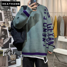 Mens Letter Patchwork Knitted Sweaters Pullover Oversized Tops Japan Style Harajuku Male Sweater Thick Warm Bottoming Clothes 2024 - buy cheap