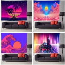 Tapeçaria de parede retrô com ondulação de neon, tapeçaria de decoração para sala de estar e dormitórios, com cobertor vermelho sol 2024 - compre barato