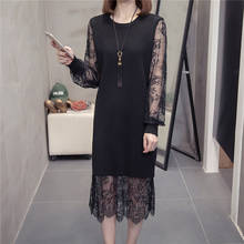 Vestido de malha longo de renda preta moda coreana vestuário feminino para festa sensual vintage vestidos plus size roupas femininas primavera 2020 a6335 2024 - compre barato