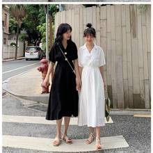 Vestido largo blanco de verano y otoño para chica, ropa Harajuku con cuello de muescas y botones, estilo camisero de pijo, Mori 2024 - compra barato
