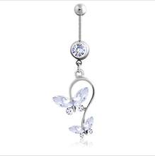 Imixlot Rhinestone butterfly belly button ring Woman fashion body piercing navel ring jewelry Retail 14G 316L surgical steel bar 2024 - buy cheap