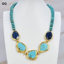 GuaiGuai Jewelry Natural Nugget Blue Lapis Rondelle Turquoises Slice Choker Necklace 21" Ethnic Style For Women 2024 - buy cheap