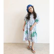 Korean style print dress girls Puff  short sleeve cotton dress kids summer new cute princess dress baby casual style dress w1731 2024 - buy cheap