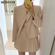BGTEEVER Casual Chic Women Skirt Suits Notched Collar Single Button Suit Jacket & Pleated Mini Skirts Summer 2 Pieces Blazer Set 2024 - buy cheap