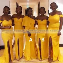 Gold Yellow Mermaid Bridesmaid Dresses for African Women Sweetheart Off The Shoulder Side Slit Satin Long Wedding Party Dresses 2024 - buy cheap