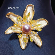 SINZRY-broches de flores de perlas de agua dulce, accesorio de joyería para mujeres, Jersey creativo, zirconia cúbica, novedad 2024 - compra barato