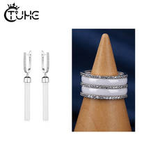 Luxury Crystal Ceramic Ring For Women Long Drop Earring Black White Color Wedding Engament Accessiory Never Scratch Real Ceramic 2024 - buy cheap